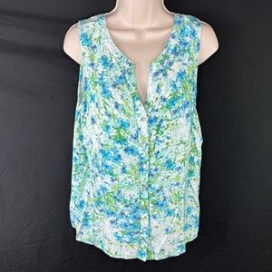 J. Jill Blue and Green Relaxed Buttoned Blouse